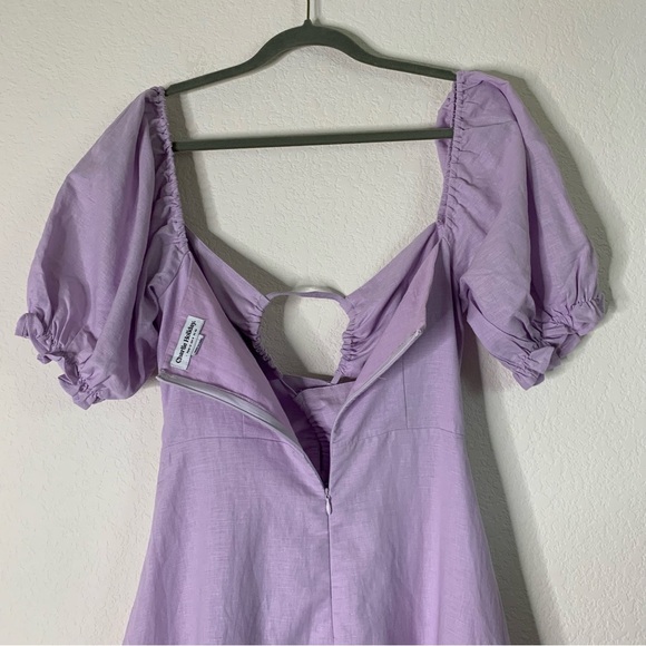 Charlie Holiday Womens purple linen cotton puff sleeve cut out midi dress 8 - Picture 10 of 10